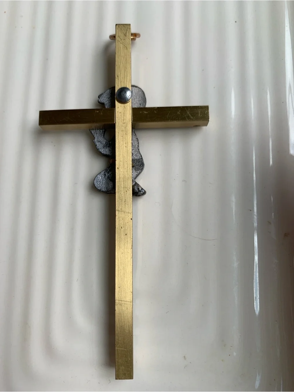 Vintage Gold-Tone w/Blue Enamel Cross Wall Decor with Praying Boy Wall Decor